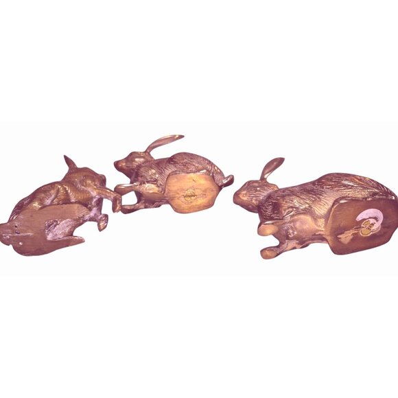 Set Of 3 LARGE Vintage Brass Rabbit Figurines Decorative Collectibles - Picture 5 of 8